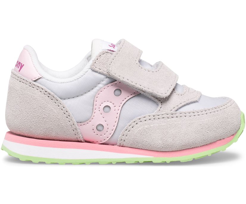 Kids\' Saucony Baby Jazz Hook & Loop Sneakers Grey / Pink / Green | Singapore 703QMAZ